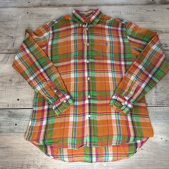 Ralph Lauren Sport Multi Colored Women's Button Up Blouse 100% Linen Size 12 - Picture 1 of 12